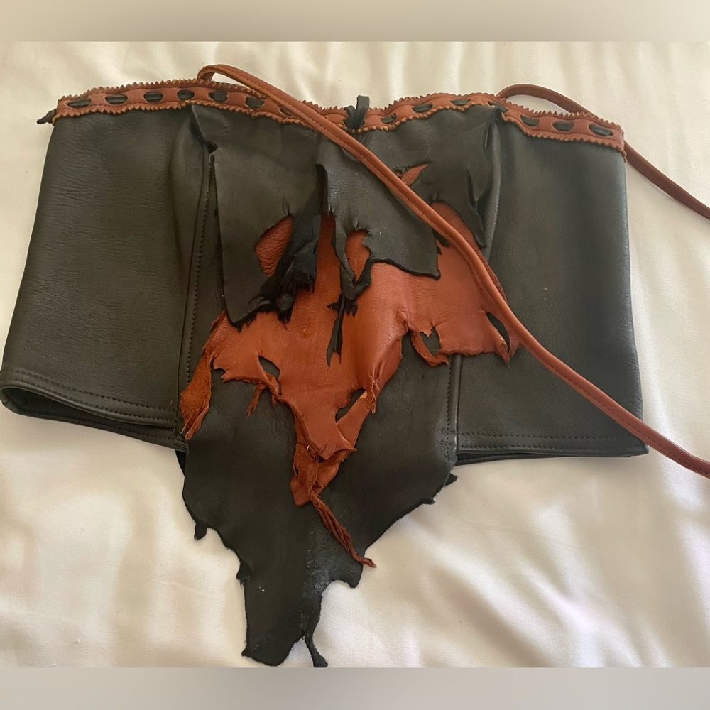 Soft Leather Hand made Adjustable brown and black corset